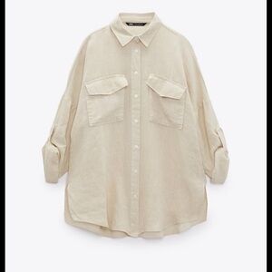 Zara Linen Beige Button-Up Shirt